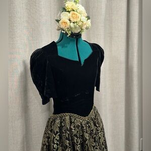 Vintage Scott McClintock Black Velvet & Gold Brocade Dress - Size 10